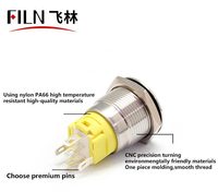 Filn 19MM 5pin 1NO1NC sakelar tombol tekan baja tahan karat dengan 24V pengunci cincin sesaat lampu Pilot ON-OFF