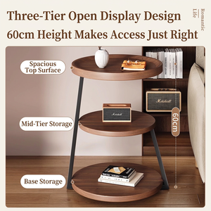 Modern 3-Tier Walnut <b>Side</b> <b>Table</b> <b>with</b> 60cm Height and Open <b>Storage</b> <b>for</b> <b>Living</b> <b>Room</b> and Bedroom - Product Image 2