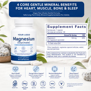Suplemento Dietético Vegano Sin GMO de Alta Absorción, Apoya el Sueño, la Relajación Muscular y los Huesos, Glicinato de Magnesio, ODM OEM - Product Image 3