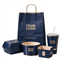 Ensemble d'emballages pour hamburgers personnalisés, recyclables et imperméables, avec doublure en éponge, logo personnalisé, boîte à hamburgers assortie, sac en papier à emporter pour hamburger