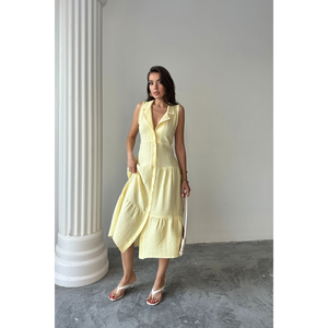 Blusa de Muselina sin Mangas con Cuello y Botones en la Parte Delantera, Color Amarillo, Talla S para Mujer - Product Image 4