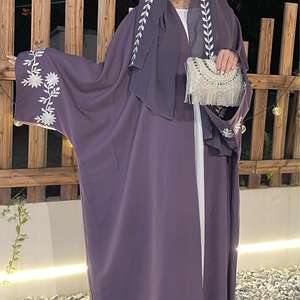 2025 donne di lusso ricamate floreali in Chiffon viola morbido Abaya fatto a mano eleganti modesti abiti musulmani Dubai per il matrimonio abbinati - Product Image 2