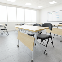 Bureau de formation mobile pour lycée avec pieds pliables et roulettes, mobilier scolaire pour salle de classe
