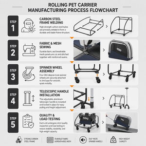 Poussette pliable à roulettes avec cadre en acier au carbone, siège de voyage extérieur respirant <span class=keywords><strong>pour</strong></span> chiens de taille moyenne à grande - Product Image 2