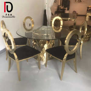 Hecho de oro de Acero Inoxidable base superior de cristal de la boda, mesa de comedor de muebles - Product Image 3