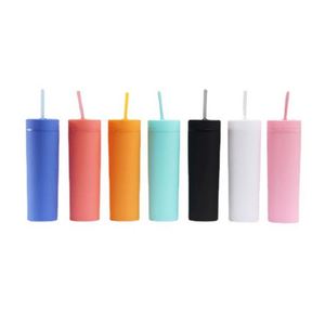 Hotsale 16OZ personalizado mate botella de agua de plástico de doble pared flaco vaso con pajita - Product Image 4
