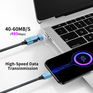 Tùy chỉnh màu đen bện 100W ba trong một từ hút Cáp dữ liệu USB Loại C 5A Sạc Nhanh Cáp nam châm 2m - Product Image 5
