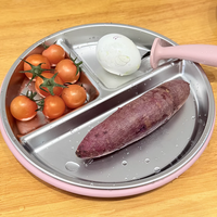 Ensemble de repas pour bébé 3 pièces en acier inoxydable sans BPA, assiette à ventouse détachable, cuillère et fourchette à poignée en silicone facile à nettoyer, logo personnalisé