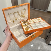 Boîte en bois à 2 étages au design simple et élégant avec fermeture à cadenas pour emballage cadeau, boîte de rangement pour bijoux, boîte en cuir de luxe de grande taille