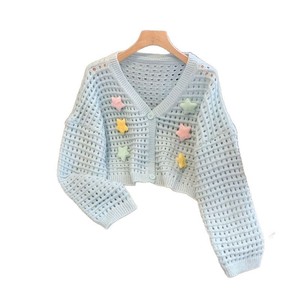 Top tricoté printemps-automne avec décoration étoile 3D, cardigan de protection solaire - Product Image 5