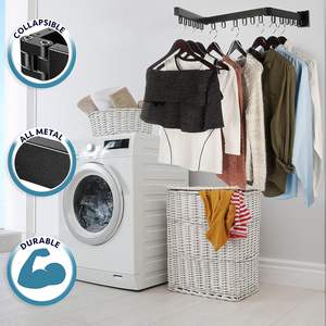 Porte-vêtements pliable mural rétractable, séchoir à <span class=keywords><strong>linge</strong></span> en aluminium gain de place, séchoir à <span class=keywords><strong>linge</strong></span> extensible pour la maison - Product Image 5