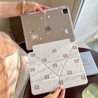 Étui de protection pour tablette iPad avec motif floral mignon et petit ours, Y-Fold Pro avec emplacement pour stylet, 10e génération, modèle Mini/Air