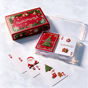 Juego de Cartas de Navidad Personalizadas con Diseño de Papá Noel, Renos y Árbol de Navidad Estampados en Oro, Baraja de Papel, Regalo Navideño al por Mayor - Product Image 1