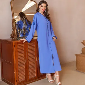 Traditional urban abaya dubai Dress Women Prayer Abaya Muslim Maxi Dress Jilbab Blue Buckle Web Tassel Jilbab Islamic Clothing