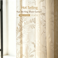 Voilage Jacquard à Motifs Feuilles, Semi-Transparent, Filtrant la Lumière Doucement, pour Décoration Intérieure Maison et Hôtel