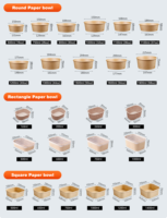 Bol carré en papier kraft écologique jetable avec couvercle gaufré 650ml/750ml/1400ml, personnalisable et chauffable pour le petit-déjeuner et la restauration