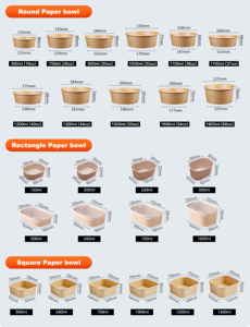 Phân hủy sinh học hình chữ nhật giấy kraft Bát 750ml 1000ml 1300ml nắp rõ ràng leakproof cấp thực phẩm Mì gạo lấy đi ngoài trời - Product Image 2