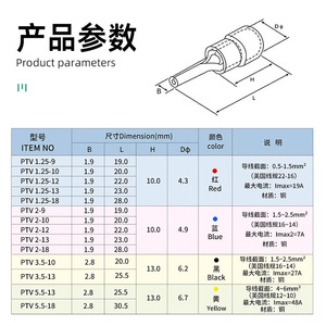 PTV <b>Terminal</b> Lug Copper Wire Connector 1P 1-Core Insulated Cold Pressed Professional Use - Product Image 2