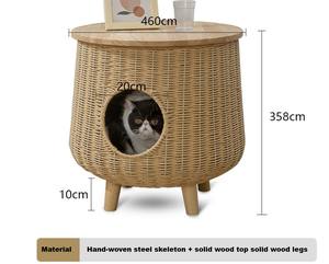 เตียงแมวไม้ดีไซน์ใหม่ปี 2024 รูปทรงถ้ำ ใช้เป็นโต๊ะข้างเตียงได้  ทำจากหวายสาน  บ้านแมวสำหรับทุกฤดู บรรจุภัณฑ์กล่องกระดาษ - Product Image 4