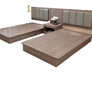 Ensemble de mobilier de chambre d'hôtel en bois de frêne gris avec lit king-size, têtes de lit intégrées verticales souples beiges, options multiples, pour suite d'hôtes - Product Image 2