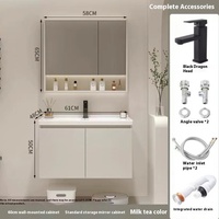 Ensemble de coiffeuse de salle de bain à vasque intégrée en céramique laquée chêne massif de style moderne armoire à miroir intelligente évier de salle de bain pour salles de bain