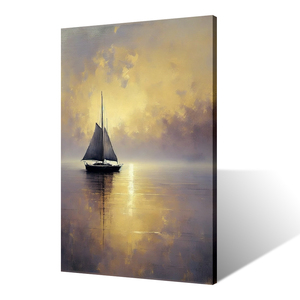 Acque Serene e riflessi di montagna opere d'arte del paesaggio contemporaneo pittura di stampa scenario lago <span class=keywords><strong>con</strong></span> barca a vela - Product Image 3
