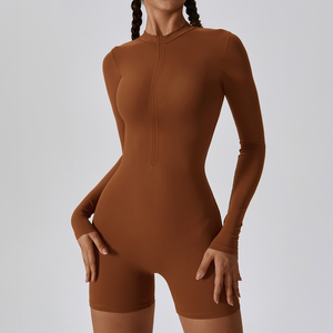 Femmes à manches longues été Stretch une pièce Yoga <span class=keywords><strong>combinaison</strong></span> Sexy tricoté body fermeture éclair sans couture solide pour l'entraînement de printemps - Product Image 3
