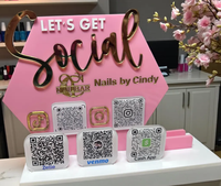Panneau hexagonal rose en acrylique avec code QR pour les réseaux sociaux, plaque d'affichage personnalisée pour entreprises et salons, compatible Instagram et TikTok