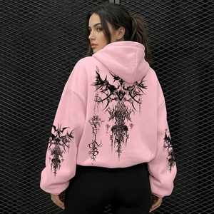 Premium high quality Women's Oversized <b>Pink</b> Graphic Print Hoodie with Gothic Abstract Artwork Long Sleeve Pullover - Product Image 1