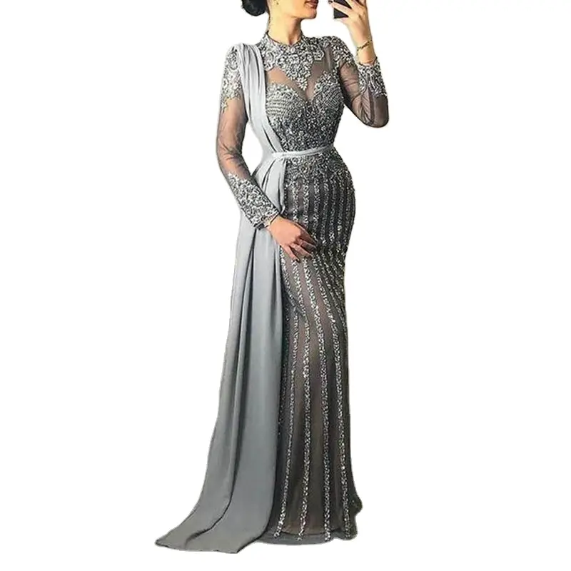 DD171 New Arrival Women Temperament See-Through Slim Fit Luxury Evening Dresses Elegant Tailing Gown For Ladies Birthday Dresses