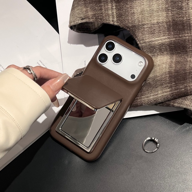 High-end Creative Mirror Stand Leather Is Suitable for IPhone17Promax Fashionable Phone Cases Apple 16Pro Trendy Brand 15 14 13