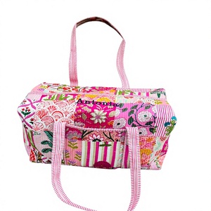 Premium Cotton Quilted Duffle Tote Shoulder <b>Bag</b>, Floral Print Washable Eco friendly Yoga Shopping Beach Boho Weekender <b>Bags</b> - Product Image 1