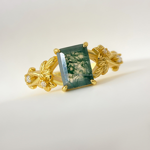 Classic Unique Design Trendy Brass <b>Moss</b> <b>Agate</b> Engagement <b>Ring</b> Princess Cut 18K Gold Plated Natural Green <b>Agate</b> for Women - Product Image 1