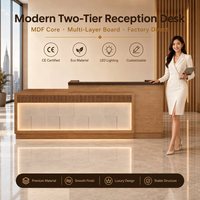 Comptoir de réception droit moderne à deux niveaux avec éclairage LED, taille et couleur personnalisables, pour hôtel, bureau, hall d'entrée