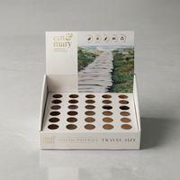 Boîte de présentation en carton personnalisée avec trous pour flacons cosmétiques de voyage, baumes à lèvres, huiles essentielles