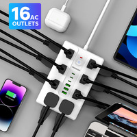 Protecteur de surtension électrique certifié UL Chargeur multiprise avec 16 prises CA US 3 ports USB 3 Type-C Prise de courant