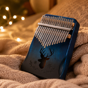 Kalimba Artesanal de 17 Teclas, Piano de Pulgar de Madera Maciza Azul con Diseño de Ciervo, <span class=keywords><strong>Mbira</strong></span> Portátil para Meditación y Yoga - Product Image 2