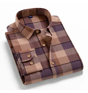 OEM/ODM camisas para hombres Wholesale Custom Logo Long Sleeve Casual Business Flannel Shirts 100% Cotton Office Dress Shirt Men
