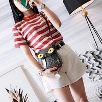 Sac à main mini créatif à blocs de couleur, motif de dessin animé, hibou 3D, yeux stéréoscopiques, rivets en métal PU, fermeture à rabat, ourlet ajustable, bandoulière réglable