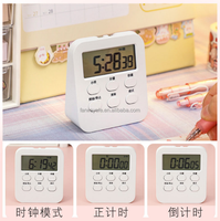 Timer Dapur Elektronik Digital LCD Mini Magnetik dengan Jam Alarm, Timer untuk Pelajar