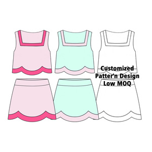 Ensemble 2 pièces pour filles, ensemble de yoga d'été pour filles, ensemble jupe à bords ondulés, tissu respirant pour la gym, taille personnalisée, livraison rapide - Product Image 1