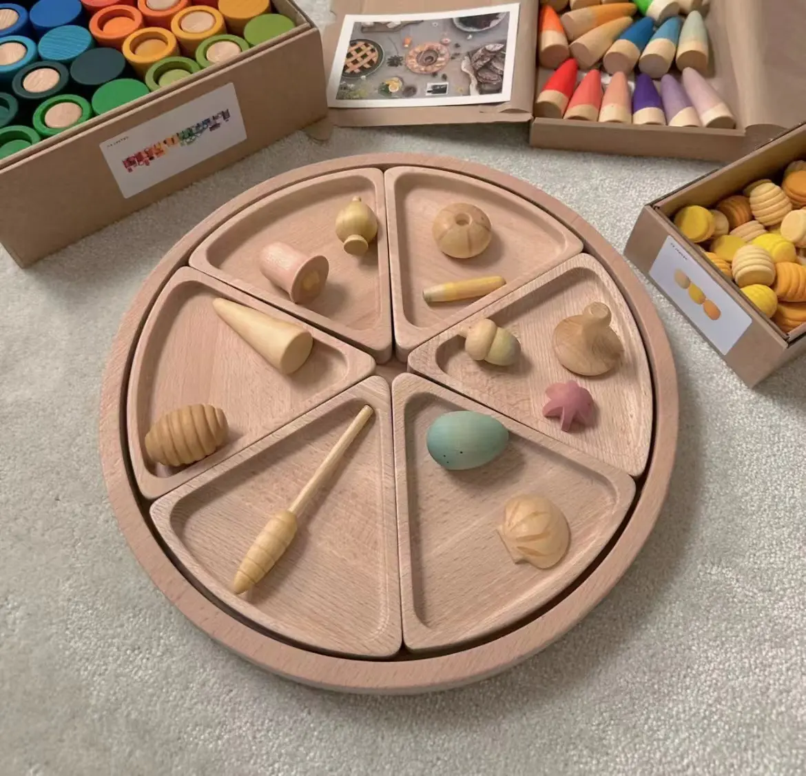 Montessori play toys wooden round sensory box Outdoor Sorting tray Natural Wood tray for Preschool Home school toddler