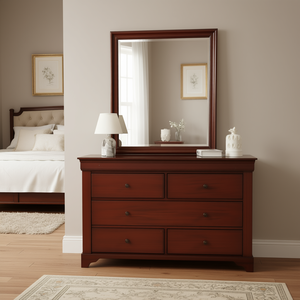 Comò Glory Furniture con Specchio in Ciliegio, 4 Cassetti, Stile Luigi Filippo, Arredamento Camera da Letto - Product Image 2