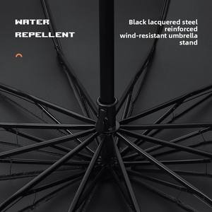 Grand parapluie manuel de 27 pouces à 12 côtes avec revêtement noir de conception classique Protection UV à double usage contre le soleil et la pluie Pliable à la main ouverte - Product Image 4
