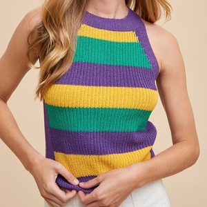 Tùy Chỉnh Bán Buôn Mardi Gras Của Phụ Nữ Mùa Hè Sọc Halter Cổ Áo Len Đan <span class=keywords><strong>Tank</strong></span> Top Nhà Sản Xuất - Product Image 5