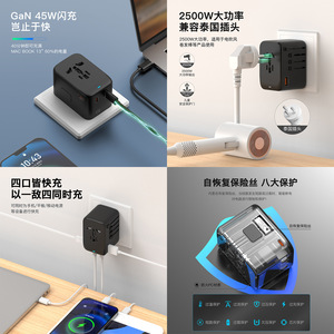 OULIYO Travel Power <b>Adapter</b> 45W <b>USB</b>-<b>C</b> PD Multi Country <b>Plug</b> Outlet for iPhone 16 - Product Image 4