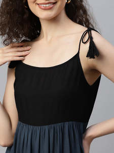 Vestido de mujer de rayón liso, sin mangas, con cuello acampanado, de longitud hasta la rodilla, con volantes, para verano y otoño, estilo occidental para fiesta - Product Image 2