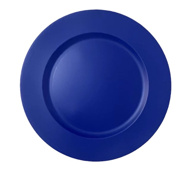 Wholesale Disposable Smooth Round Royal Blue Plastic Charger Plates Modern Design Dish for Home or Wedding Banquet Party Events