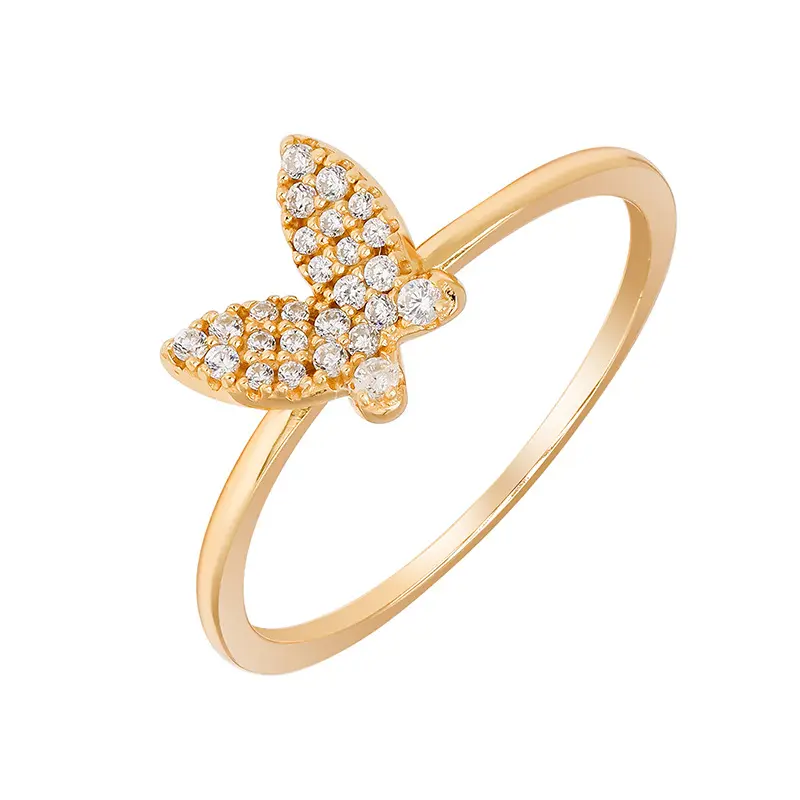 Bán buôn Zircon Pave kim cương 925 Sterling Bạc dễ thương côn trùng động vật bướm nhẫn cho phụ nữ