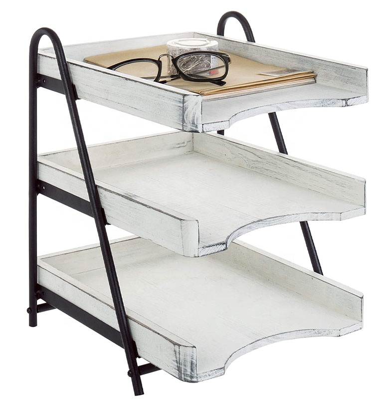 Для офиса оптом 3-х уровневая Винтаж Белый деревянный Настольный лоток для документов или папка для документов